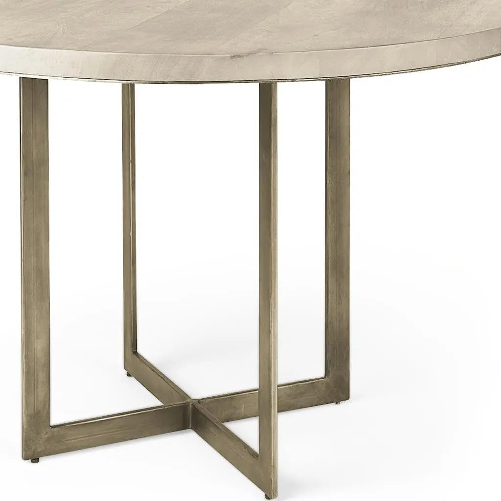 48" Beige and Gold Solid Wood and Iron Trestle Base Round Top Dining Table Homeroots Kitchen & Dining