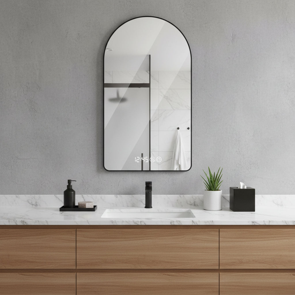48" Black Aluminum Arch Lighted Framed Bathroom Vanity Mirror Homeroots Bed & Bath