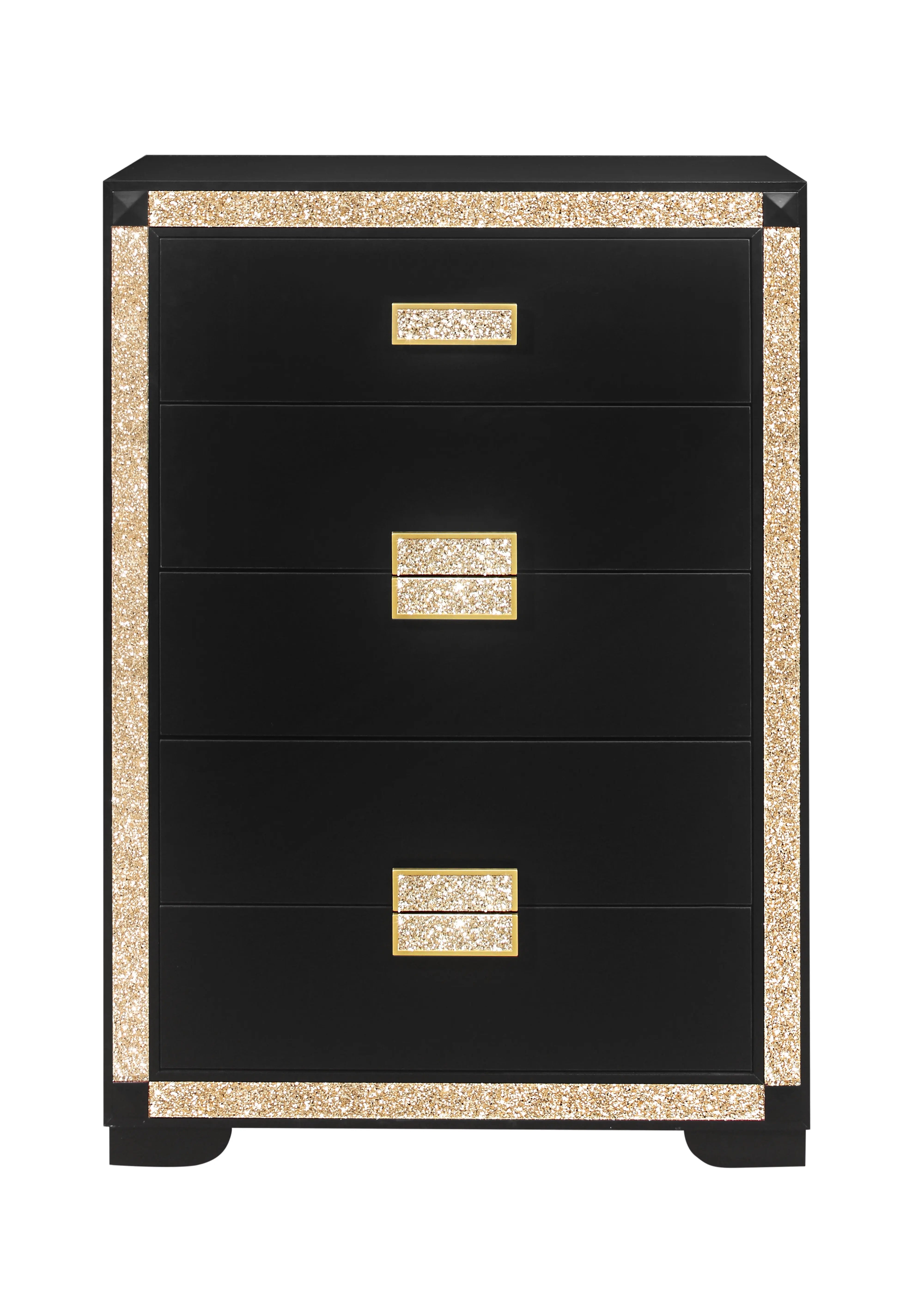 48" Black And Gold Faux Crystal Bling Wood Six Drawer Dresser Homeroots Bed & Bath