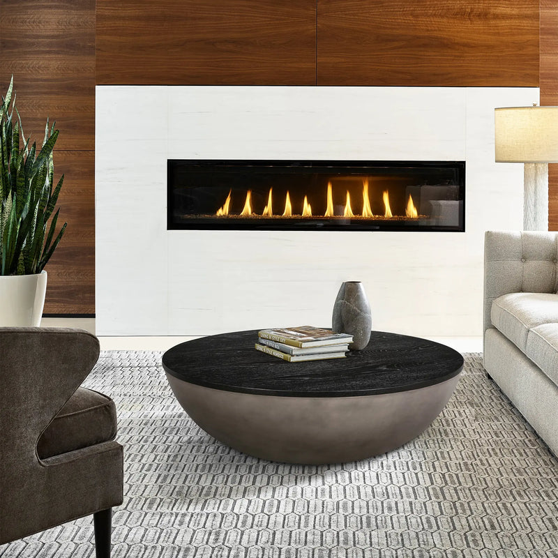 48" Black And Gray Solid Wood And Concrete Round Coffee Table Homeroots Living Room