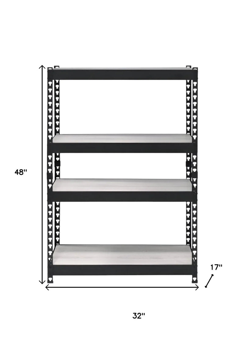 48" Black And Natural Metal and Wood Adjustable Four Tier Bookcase Homeroots Office