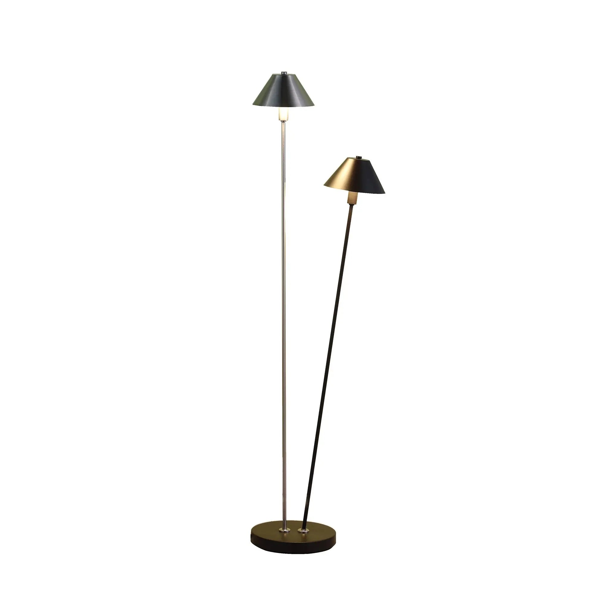 48" Black And Silver Two Light LED Novelty Floor Lamp With Black And Silver Metal Empire Shade Homeroots Lighting