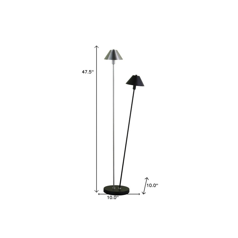 48" Black And Silver Two Light LED Novelty Floor Lamp With Black And Silver Metal Empire Shade Homeroots Lighting