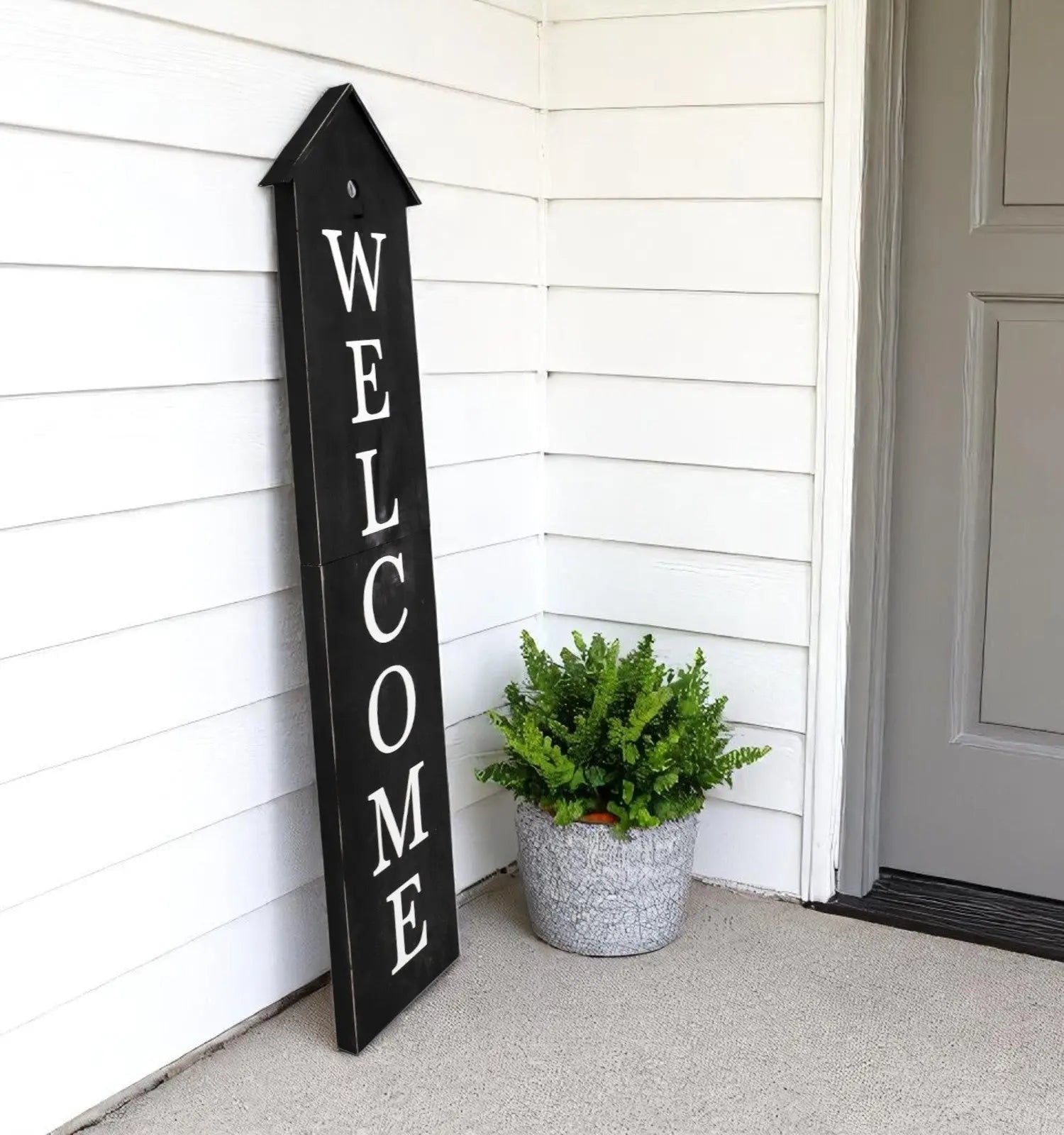 48" Black And White Solid Wood Birdhouse Welcome Porch Sign - GreatEagleInc