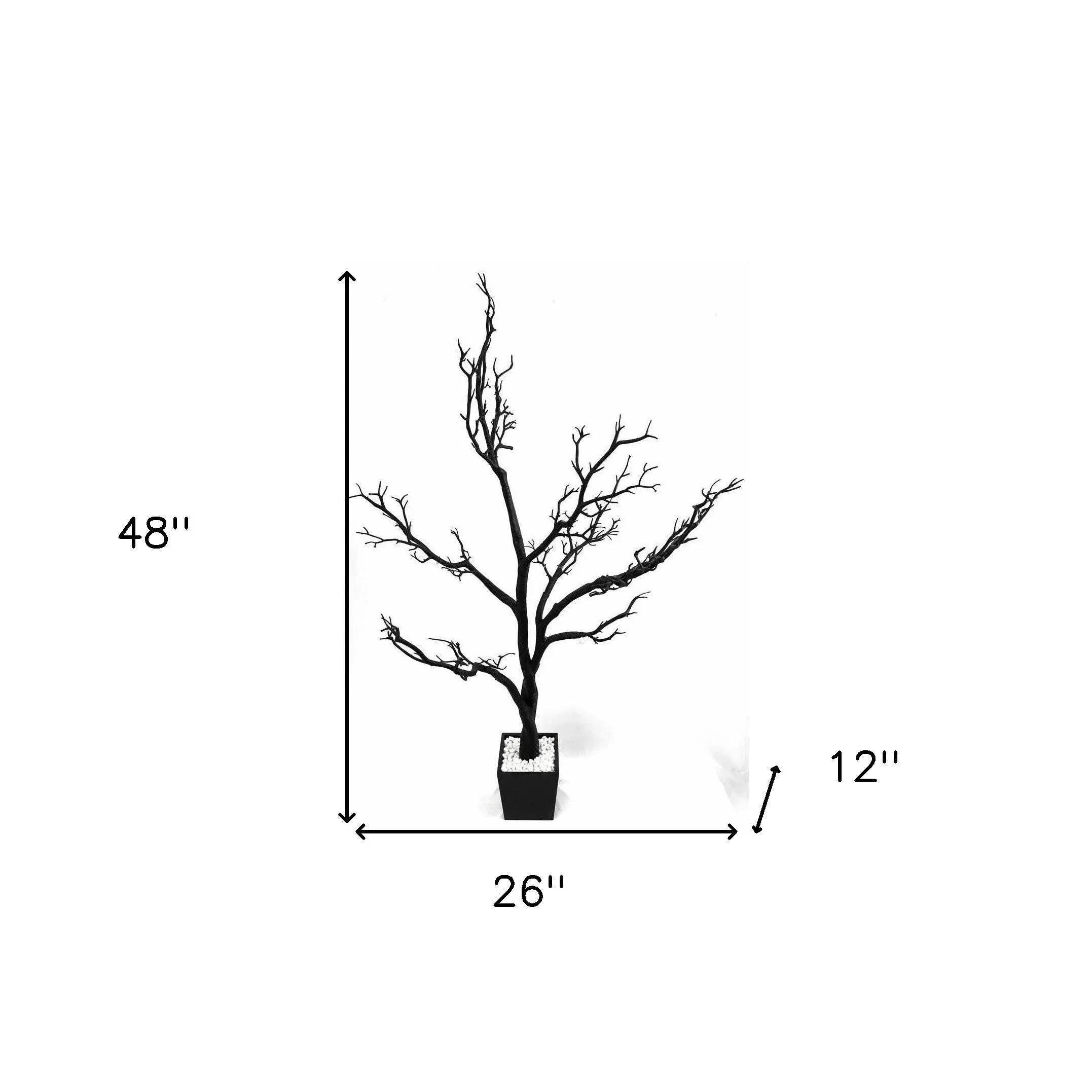 48" Black Artificial Manzanita Tree In Black Planter Pot Homeroots Home Decor