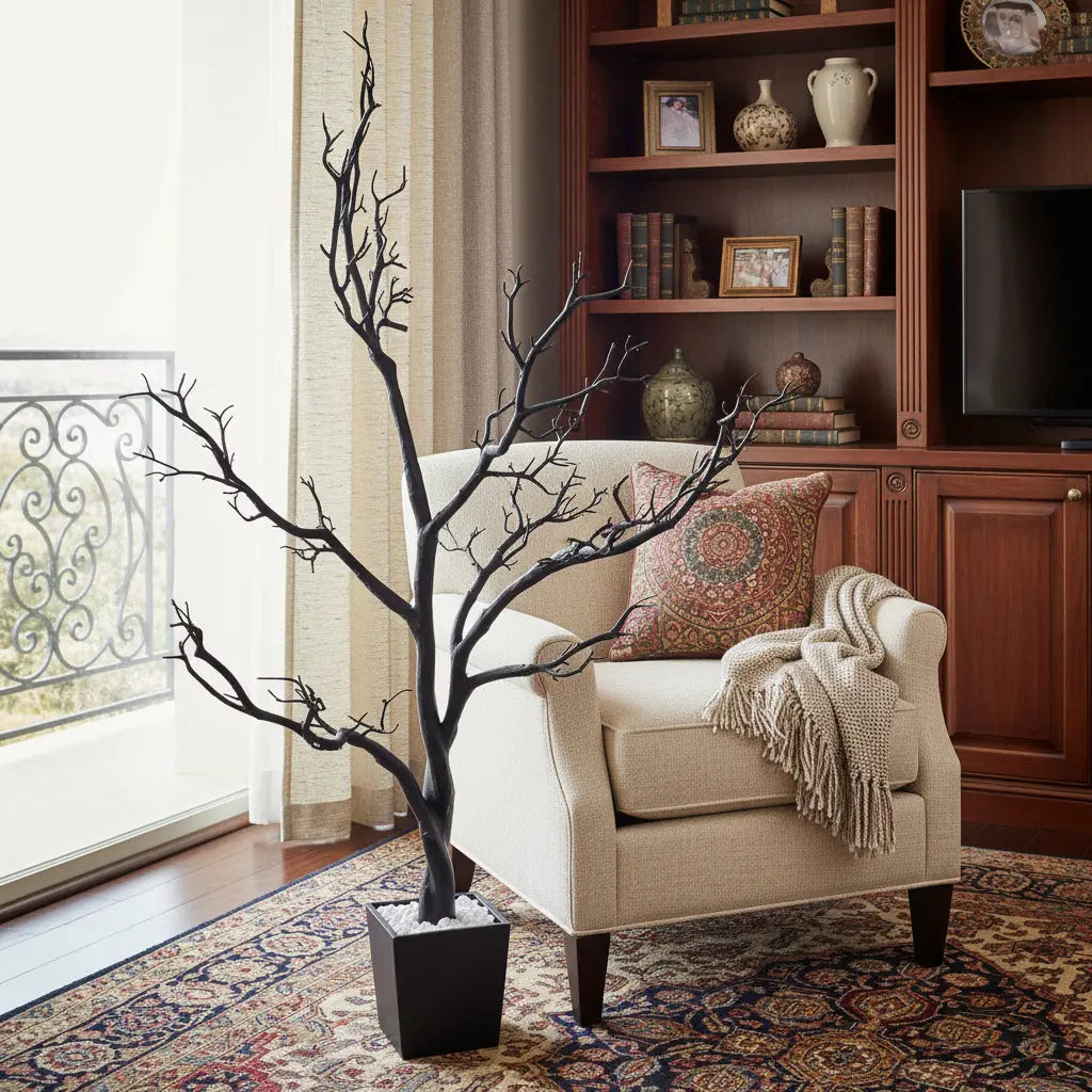 48" Black Artificial Manzanita Tree In Black Planter Pot Homeroots Home Decor