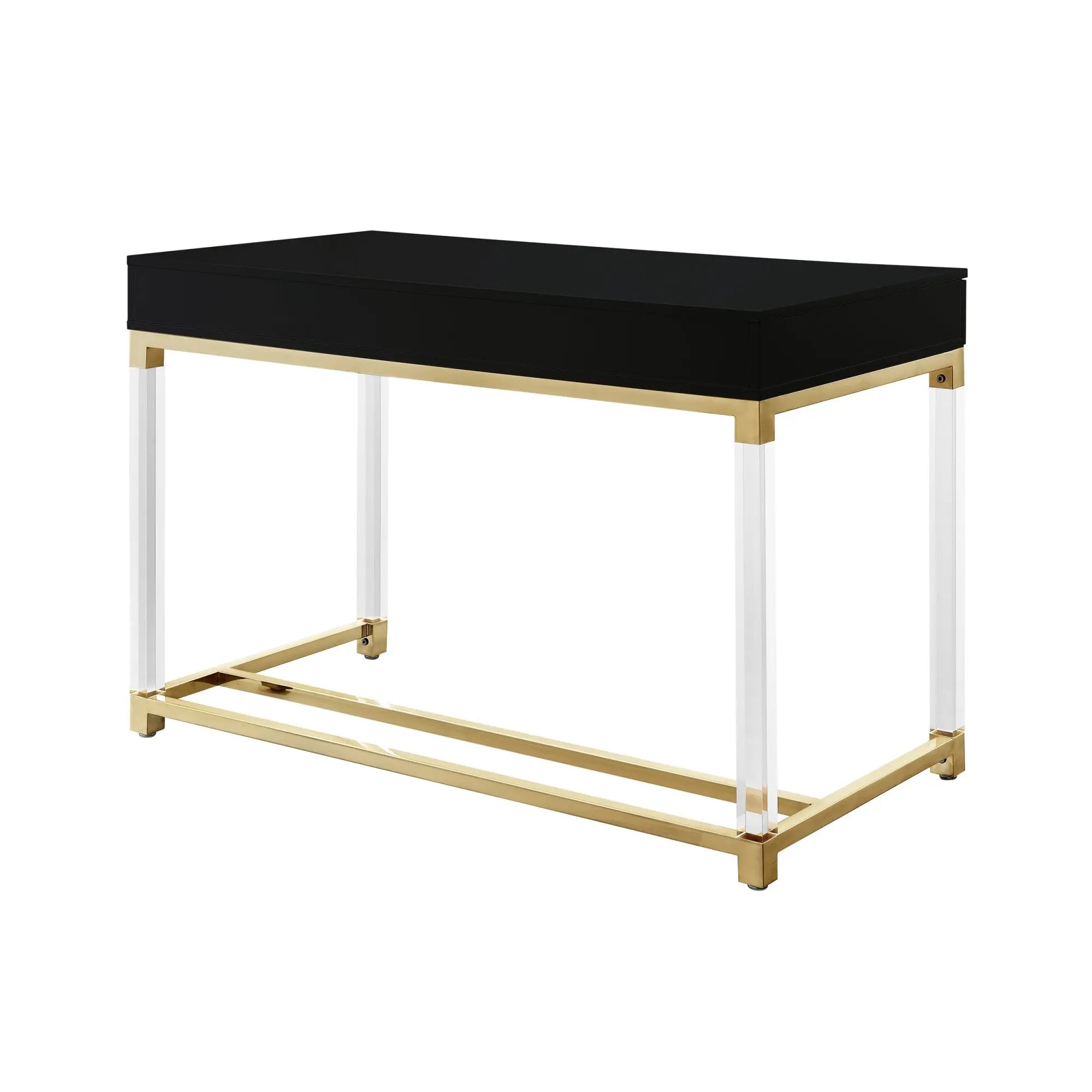 48" Black Clear and Gold Wood Acrylic and Stainless Steel Writing Desk With Two Drawers Homeroots Office