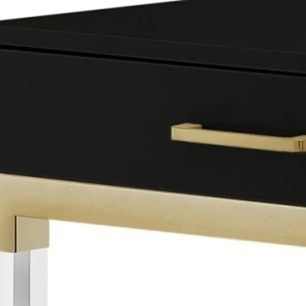 48" Black Clear and Gold Wood Acrylic and Stainless Steel Writing Desk With Two Drawers Homeroots Office