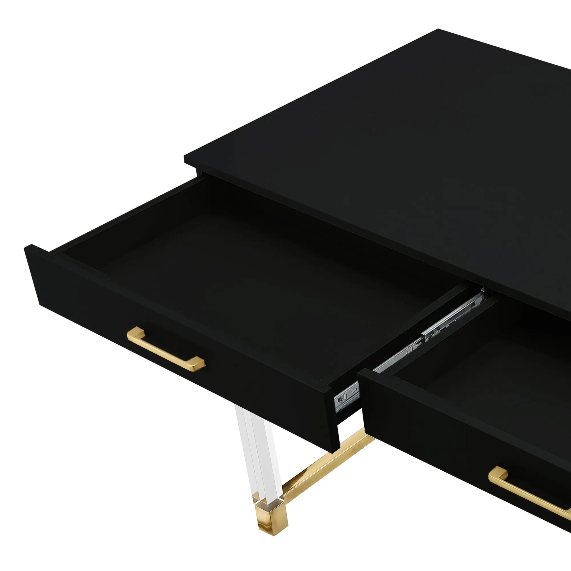 48" Black Clear and Gold Wood Acrylic and Stainless Steel Writing Desk With Two Drawers Homeroots Office