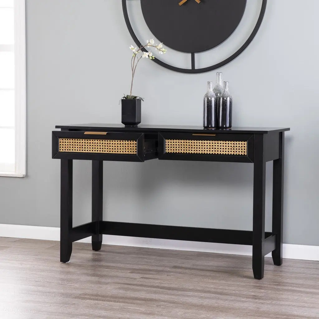 48" Black Console Table And Drawers Homeroots Living Room