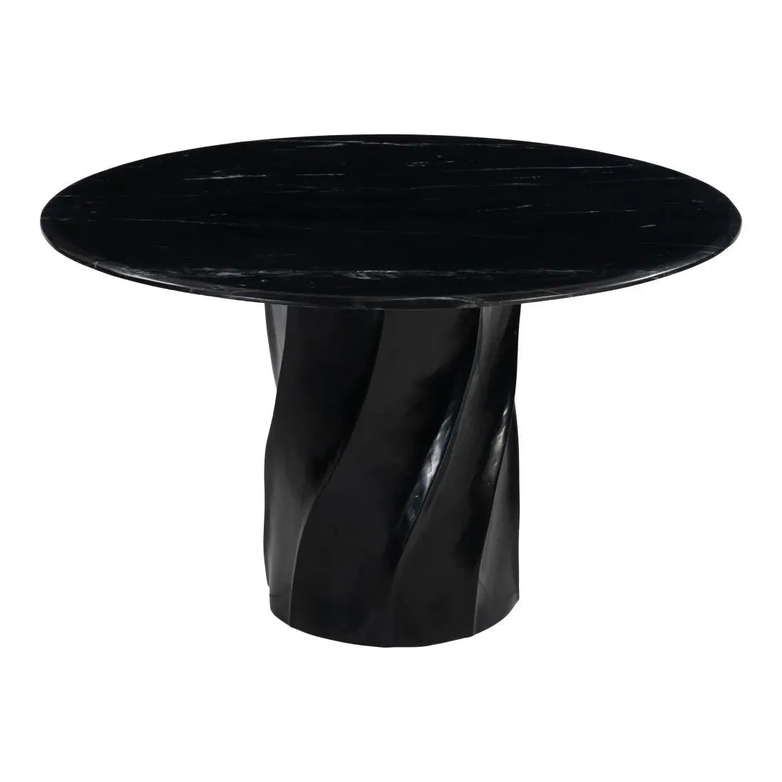 48" Black Marble and Wood Pedestal Base Round Top Dining Table Homeroots Kitchen & Dining