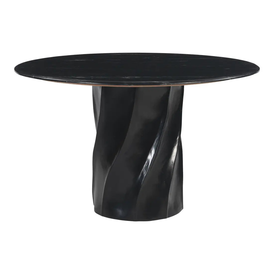 48" Black Marble and Wood Pedestal Base Round Top Dining Table Homeroots Kitchen & Dining