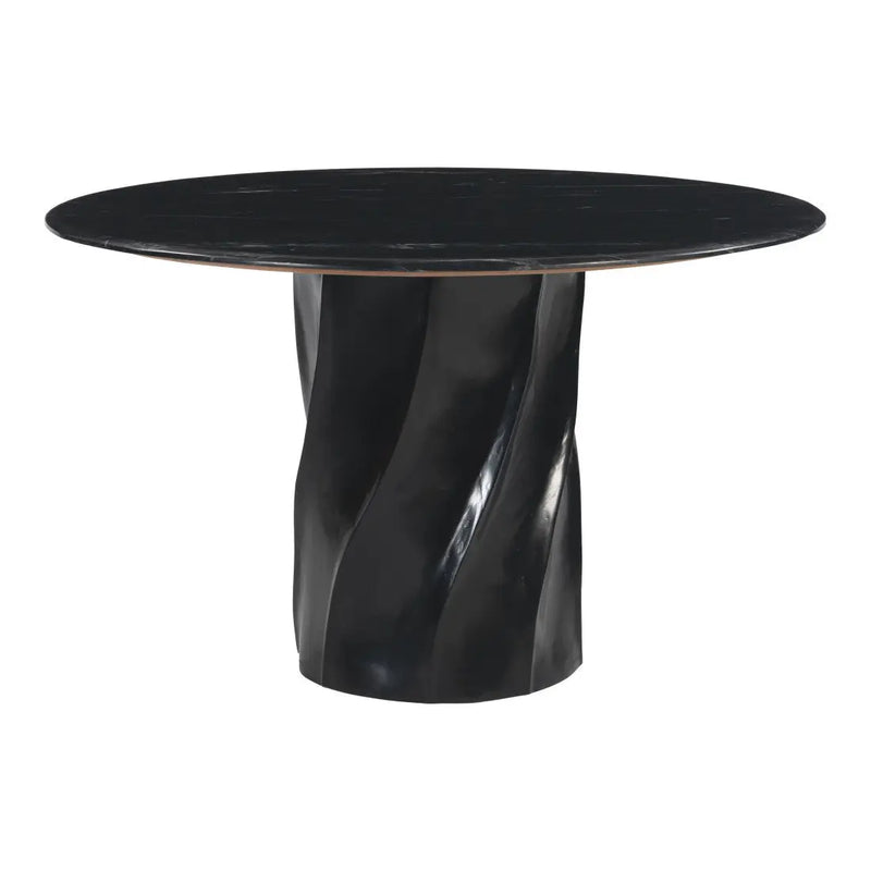48" Black Marble and Wood Pedestal Base Round Top Dining Table Homeroots Kitchen & Dining