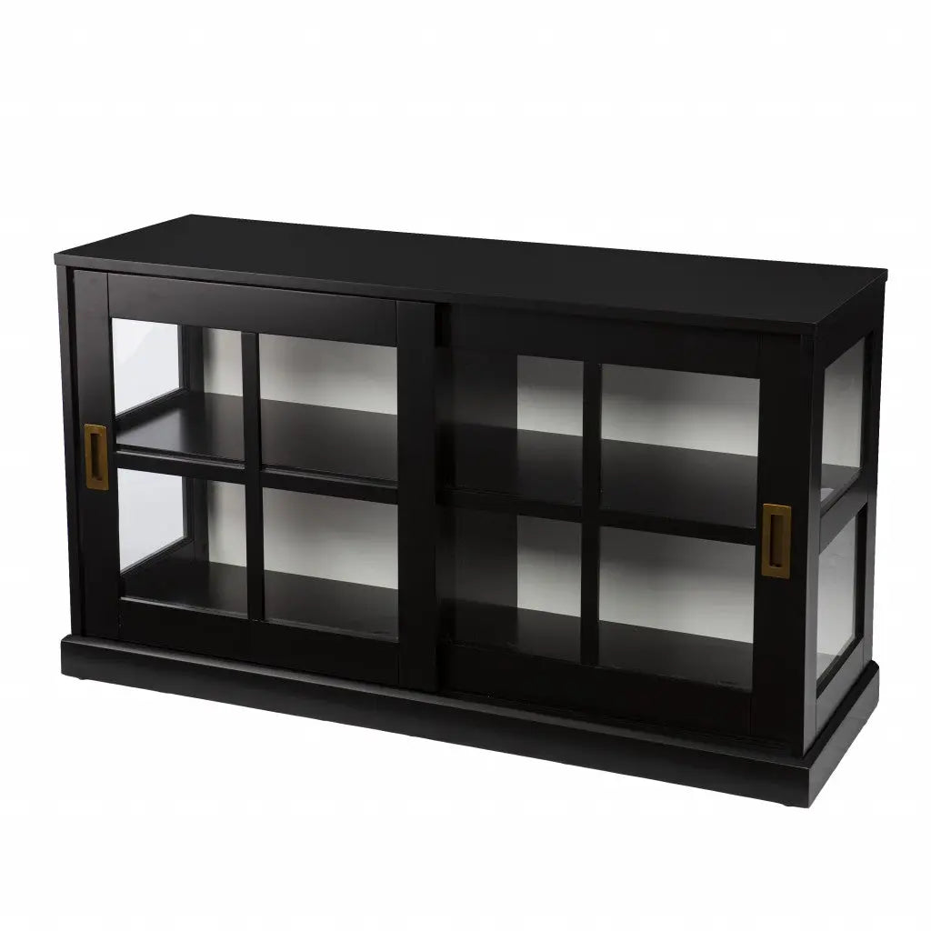 48" Black Sideboard with Two Glass Sliding Doors Homeroots Kitchen & Dining