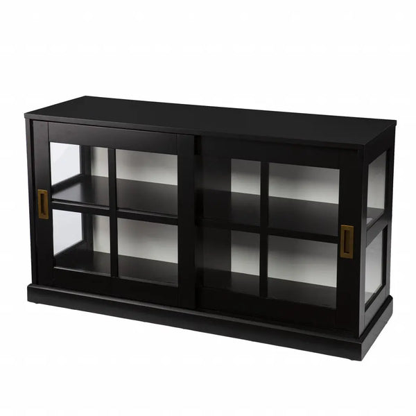 48" Black Sideboard with Two Glass Sliding Doors Homeroots Kitchen & Dining