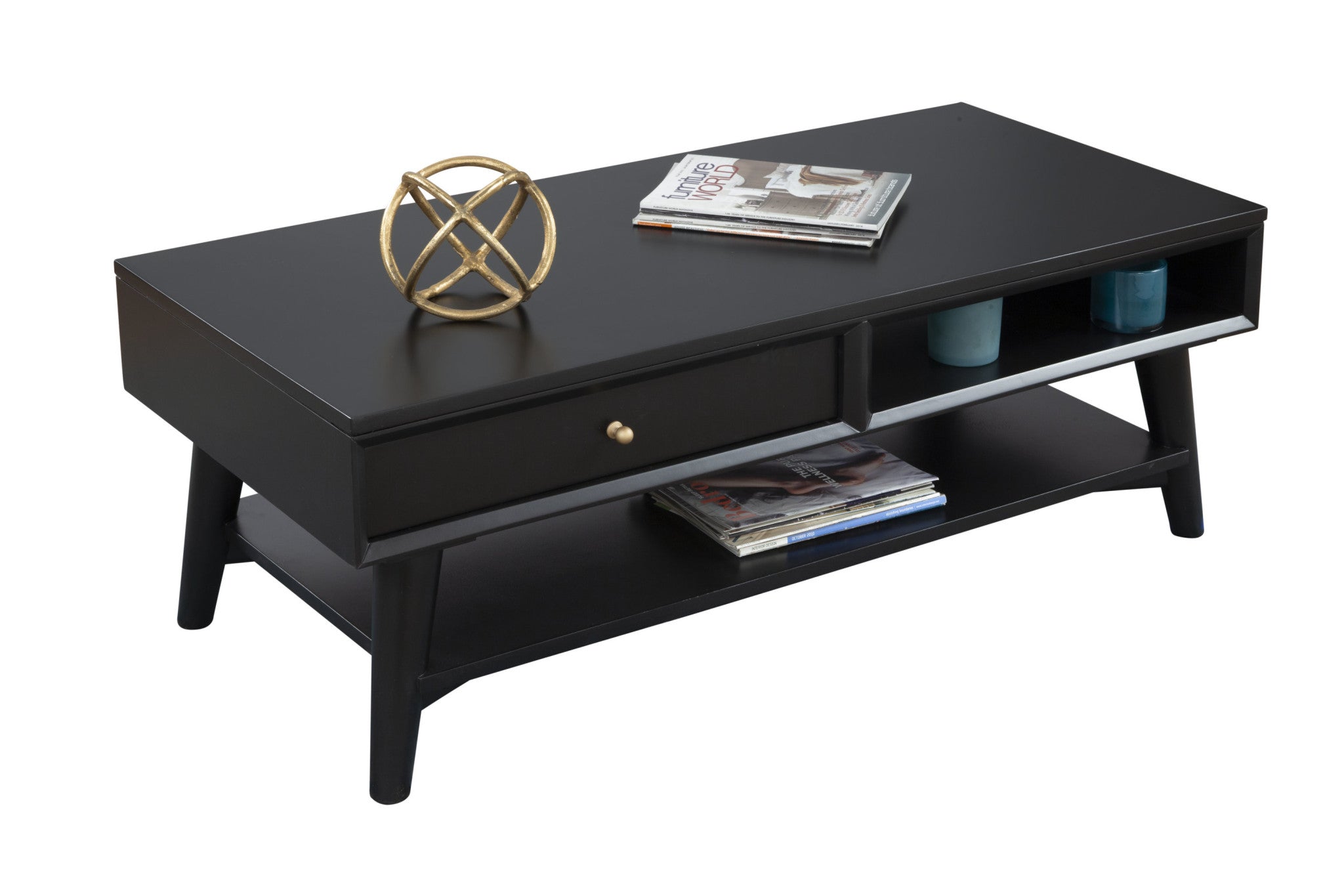 48" Black Solid And Manufactured Wood Coffee Table With Drawer - GreatEagleInc