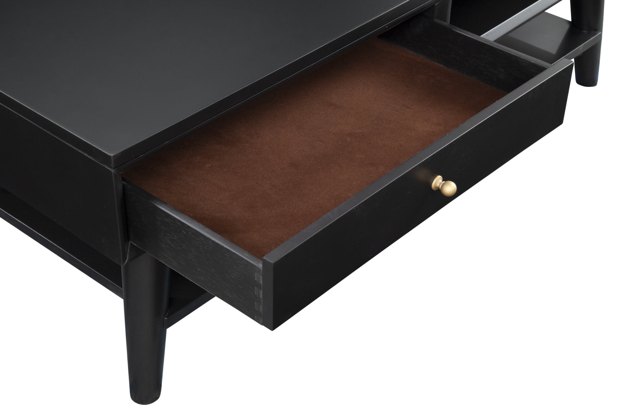 48" Black Solid And Manufactured Wood Coffee Table With Drawer - GreatEagleInc