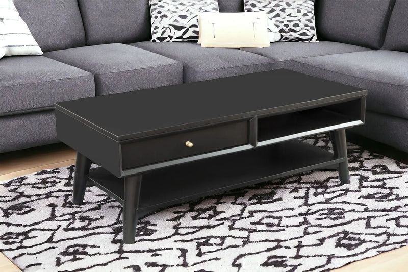 48" Black Solid And Manufactured Wood Coffee Table With Drawer - GreatEagleInc