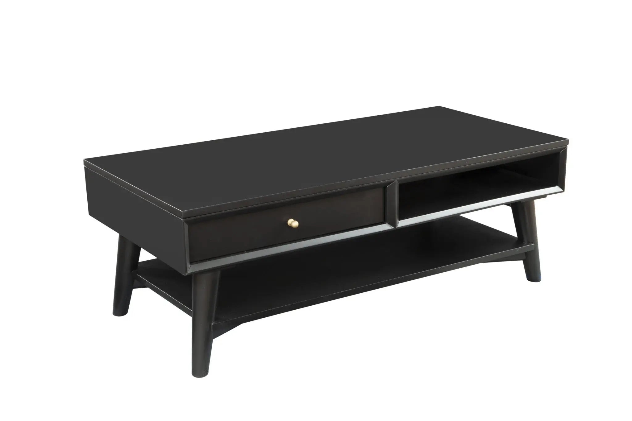 48" Black Solid And Manufactured Wood Coffee Table With Drawer - GreatEagleInc