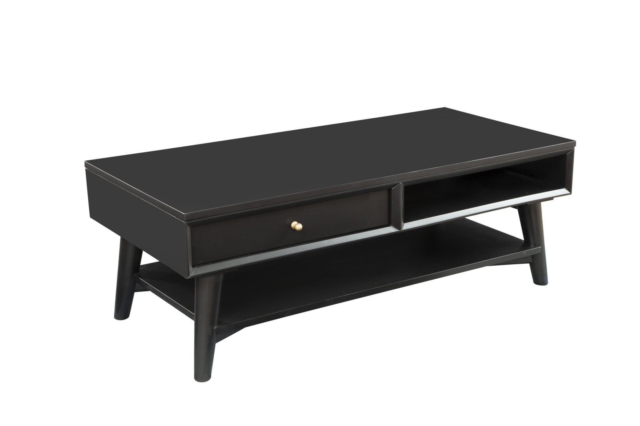 48" Black Solid And Manufactured Wood Coffee Table With Drawer - GreatEagleInc
