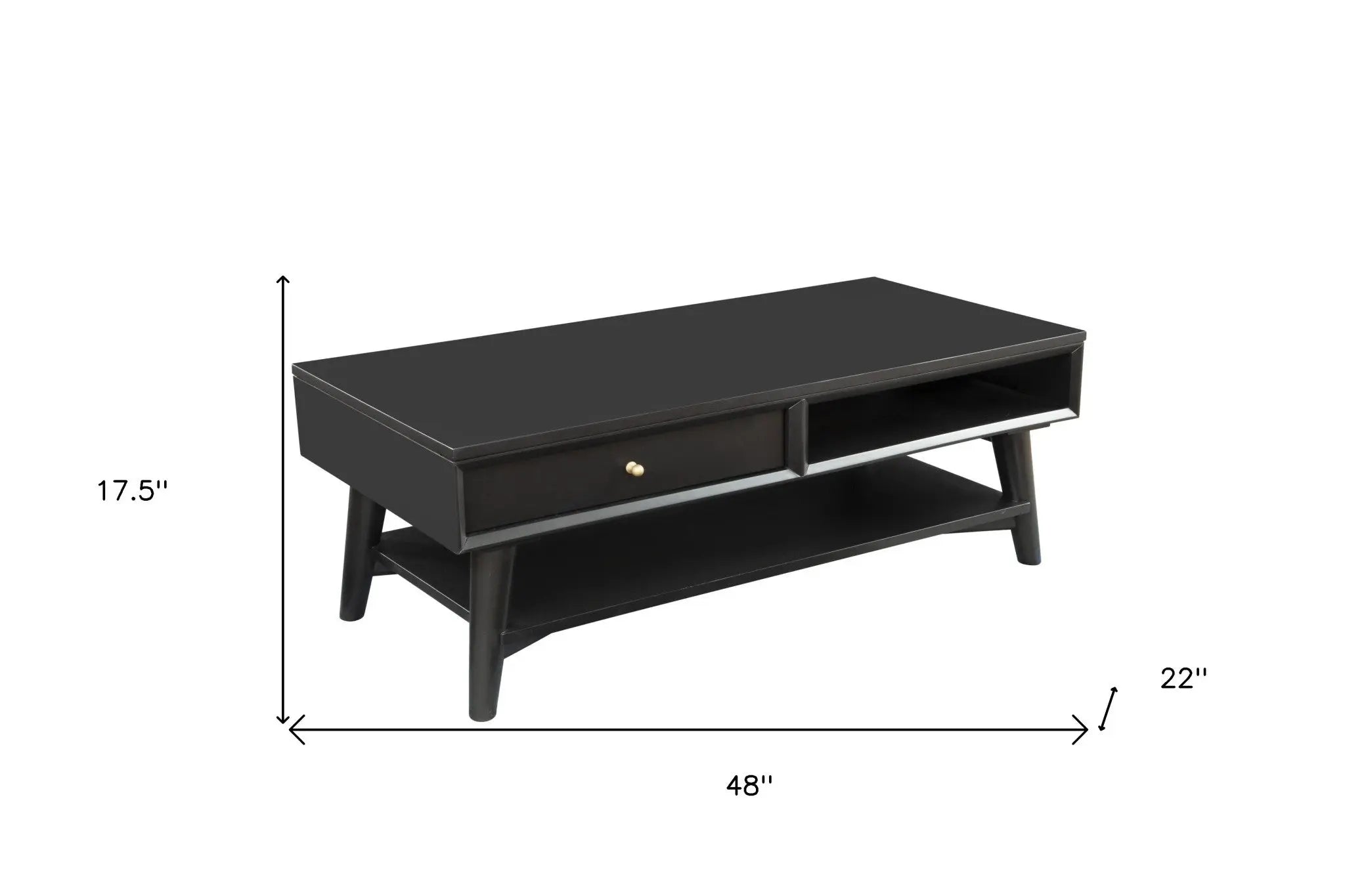 48" Black Solid And Manufactured Wood Coffee Table With Drawer - GreatEagleInc