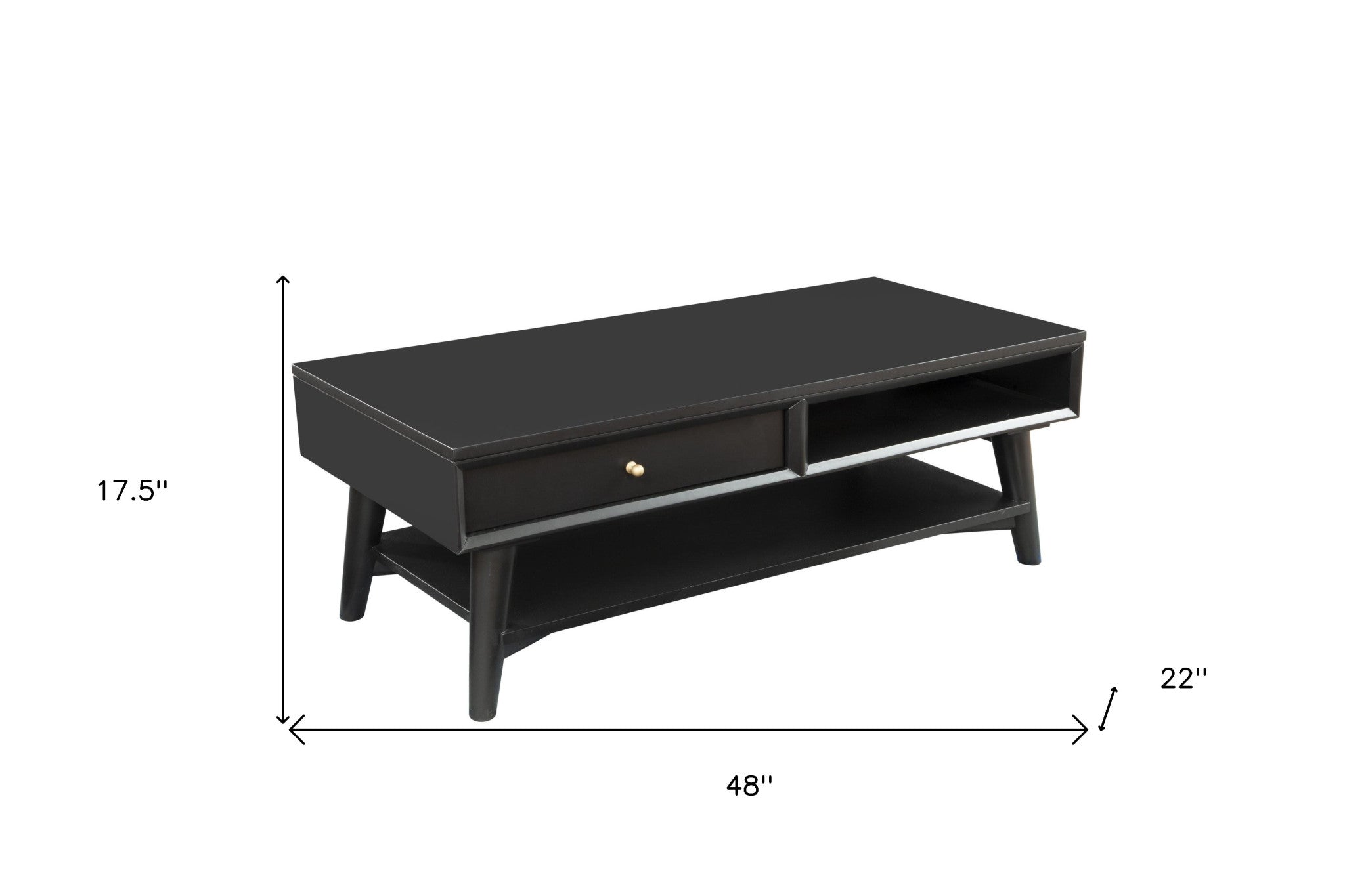 48" Black Solid And Manufactured Wood Coffee Table With Drawer - GreatEagleInc