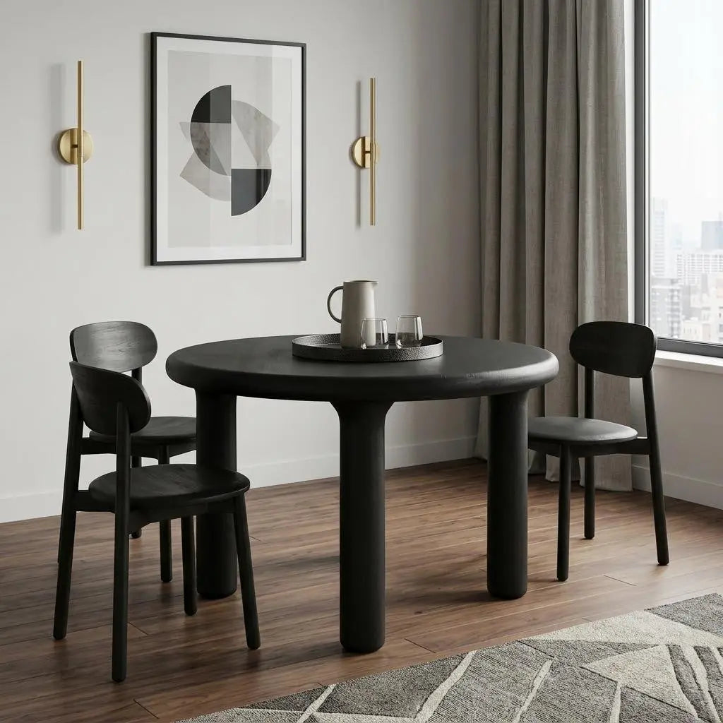 48" Black Solid Wood Round Top Dining Table Homeroots Kitchen & Dining