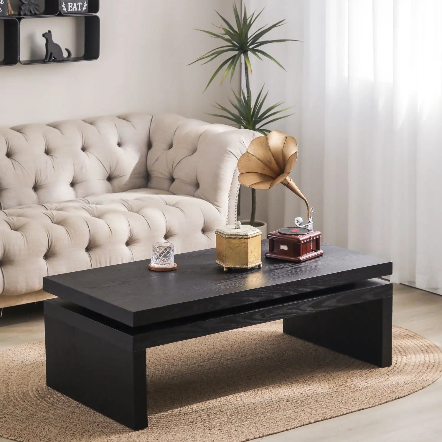 48" Black Wood Floating Frame Coffee Table Homeroots Living Room