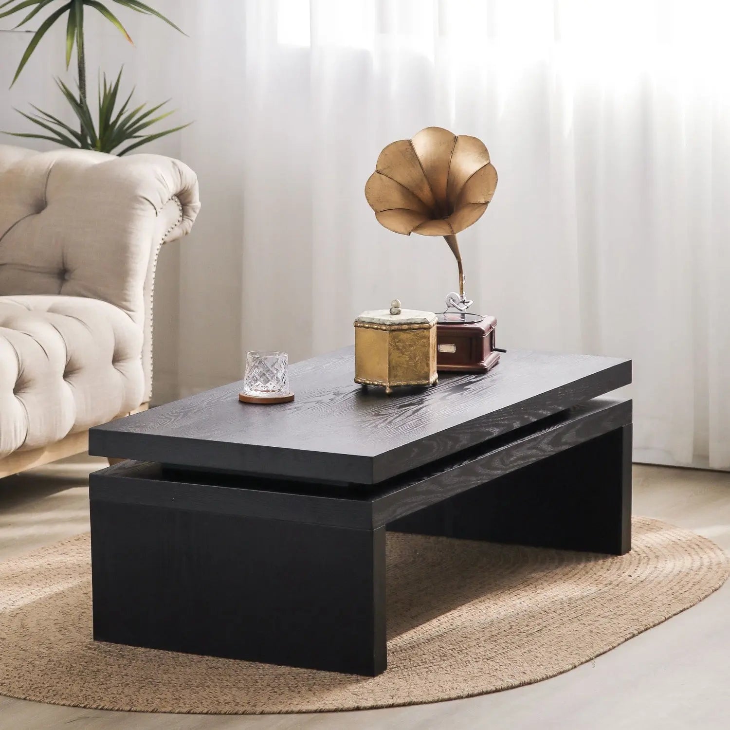 48" Black Wood Floating Frame Coffee Table Homeroots Living Room