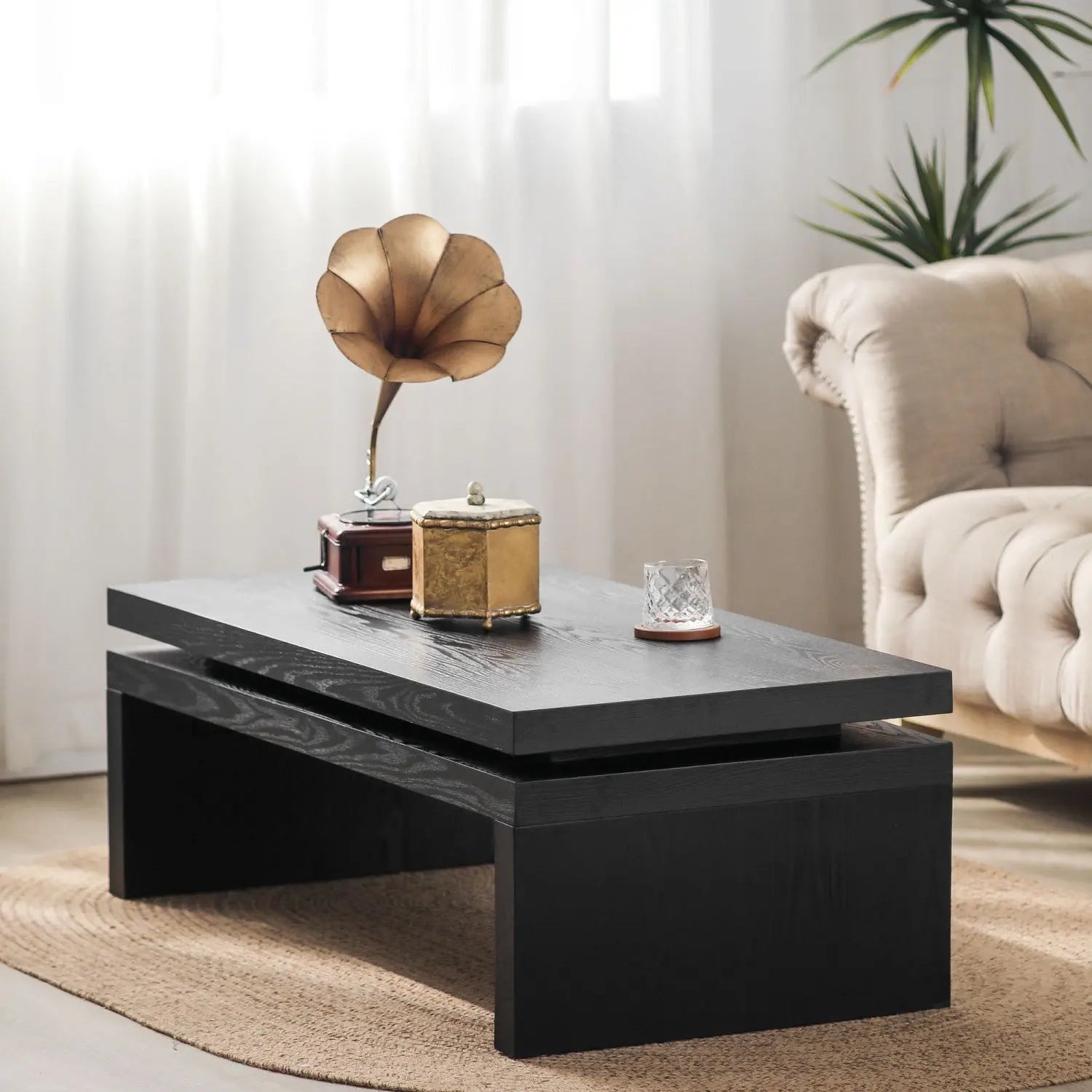 48" Black Wood Floating Frame Coffee Table Homeroots Living Room