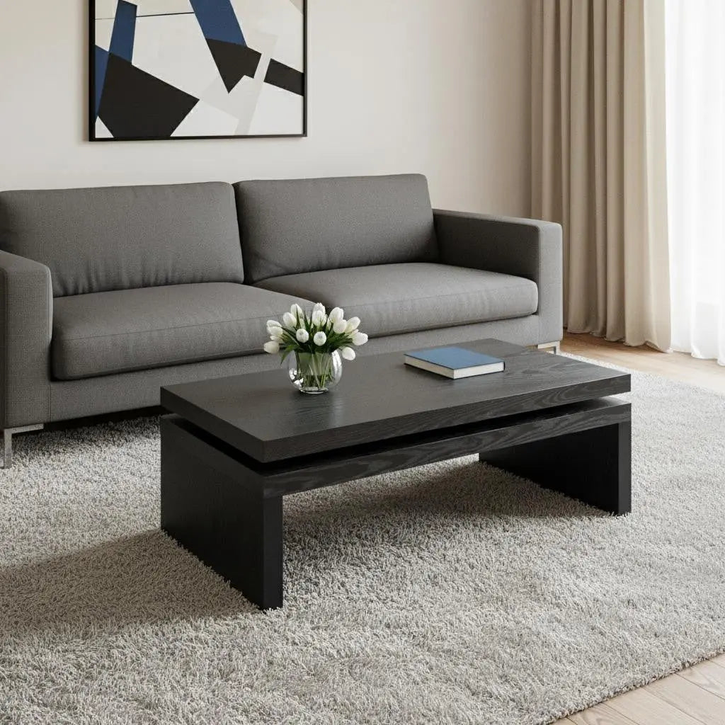 48" Black Wood Floating Frame Coffee Table Homeroots Living Room