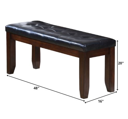 48" Black and Espresso Faux Leather and Wood Upholstered Bench - GreatEagleInc