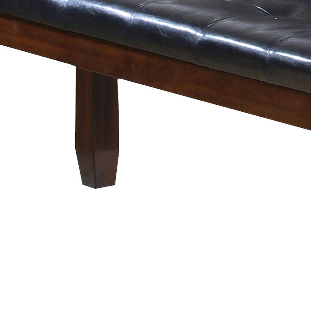 48" Black and Espresso Faux Leather and Wood Upholstered Bench - GreatEagleInc