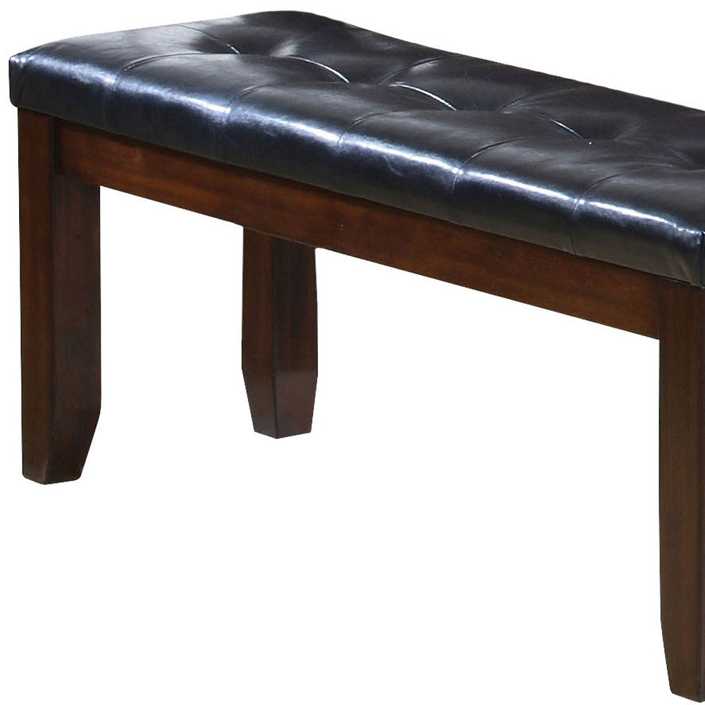 48" Black and Espresso Faux Leather and Wood Upholstered Bench - GreatEagleInc