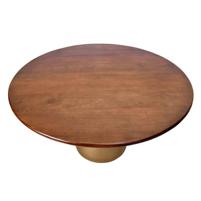 48" Brown And Gold Rounded Solid Wood And Iron Pedestal Base Dining Table Homeroots Kitchen & Dining