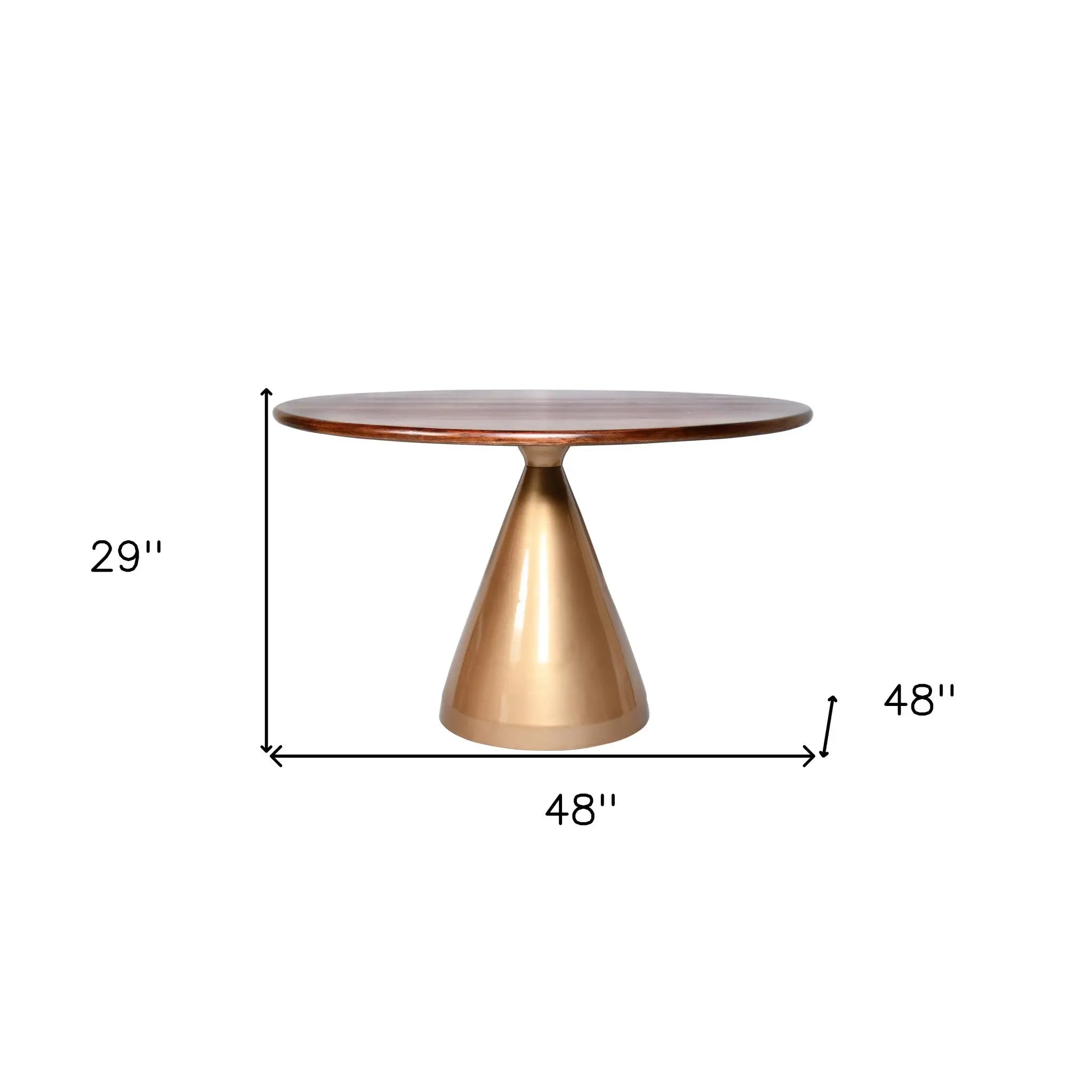 48" Brown And Gold Rounded Solid Wood And Iron Pedestal Base Dining Table Homeroots Kitchen & Dining