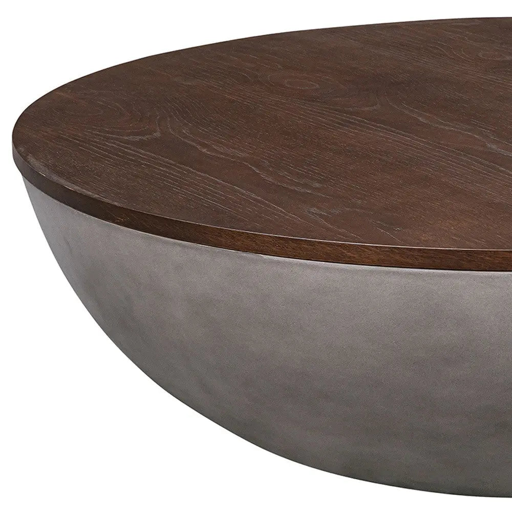 48" Brown And Gray Solid Wood And Concrete Round Coffee Table Homeroots Living Room