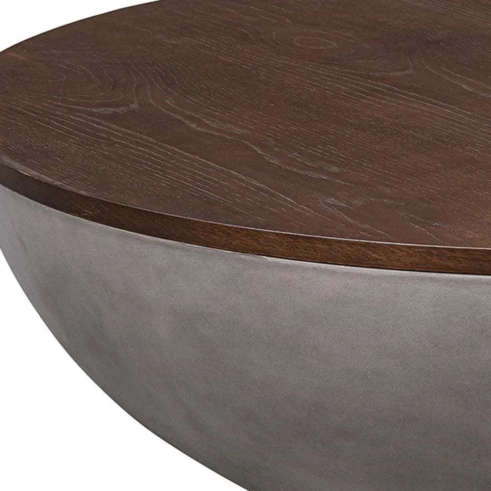 48" Brown And Gray Solid Wood And Concrete Round Coffee Table Homeroots Living Room