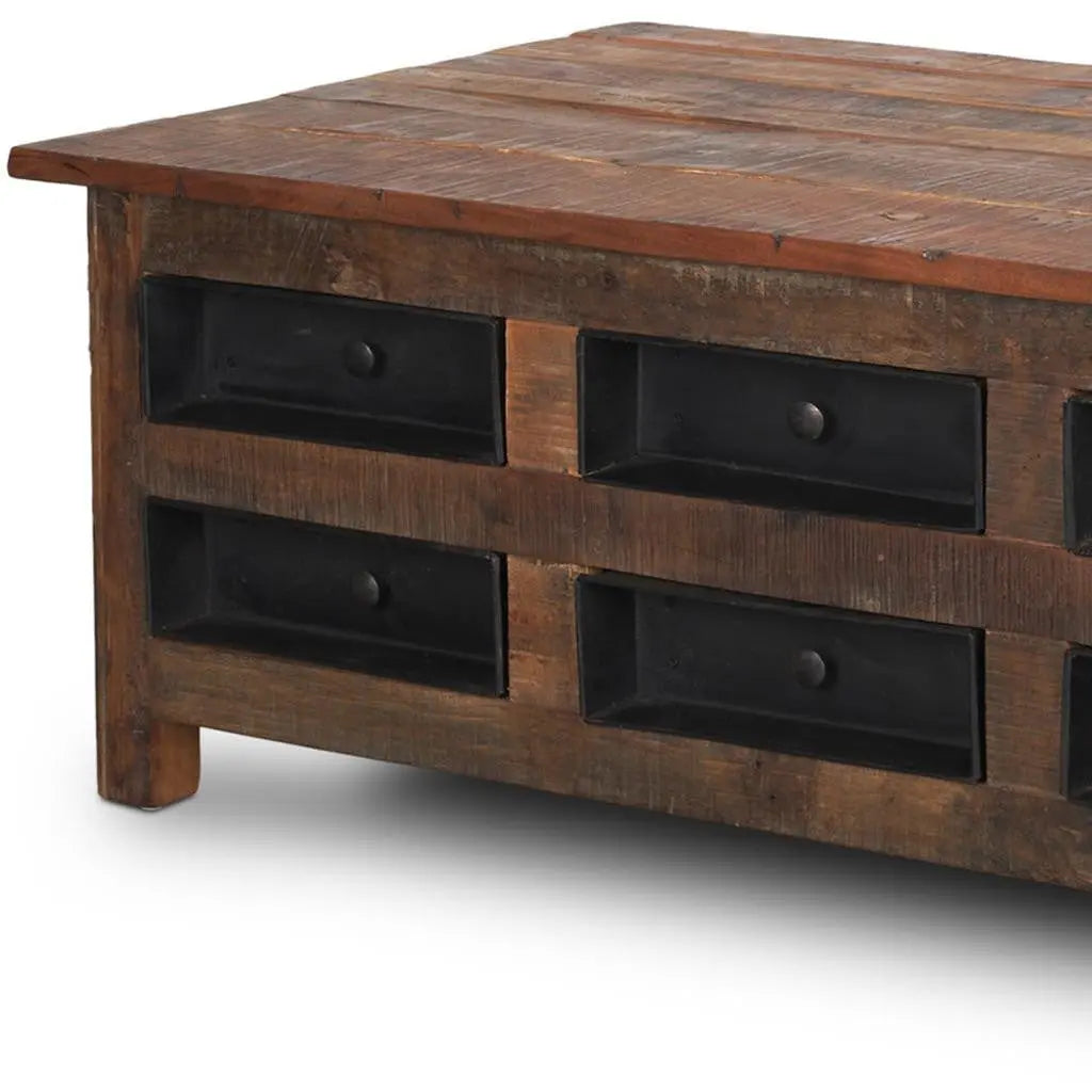 48" Brown Reclaimed Wood and Solid Wood Coffee Table With 12 Homeroots Living Room