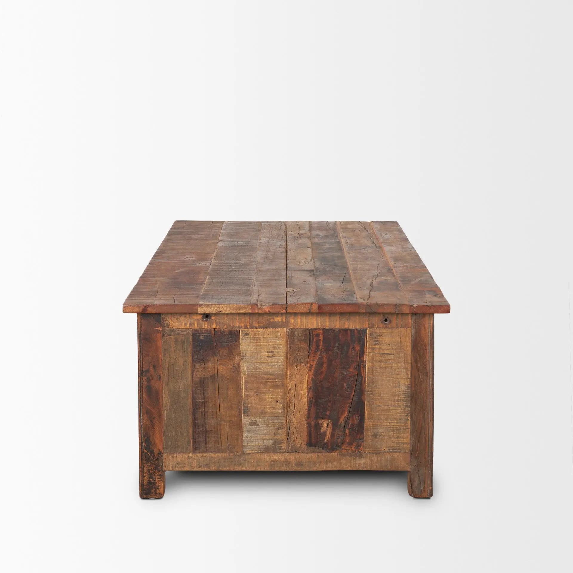 48" Brown Reclaimed Wood and Solid Wood Coffee Table With 12 Homeroots Living Room