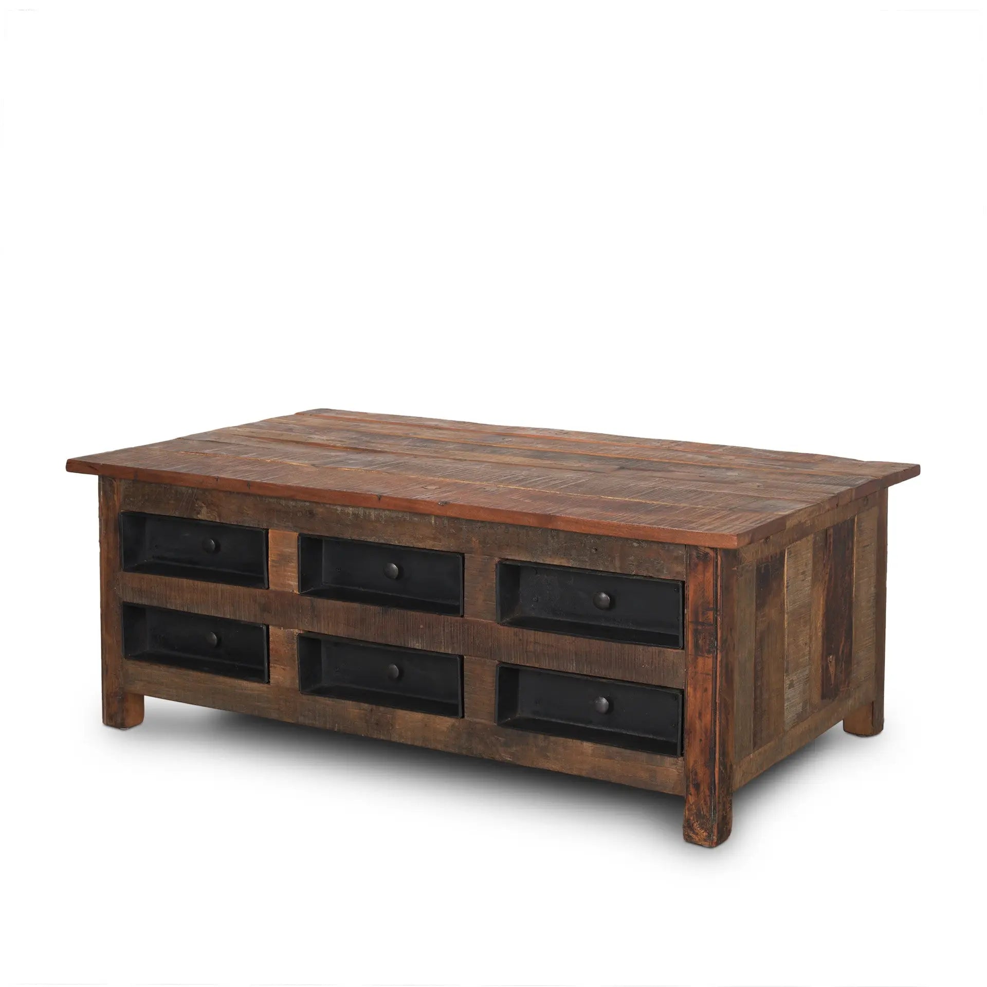 48" Brown Reclaimed Wood and Solid Wood Coffee Table With 12 Homeroots Living Room