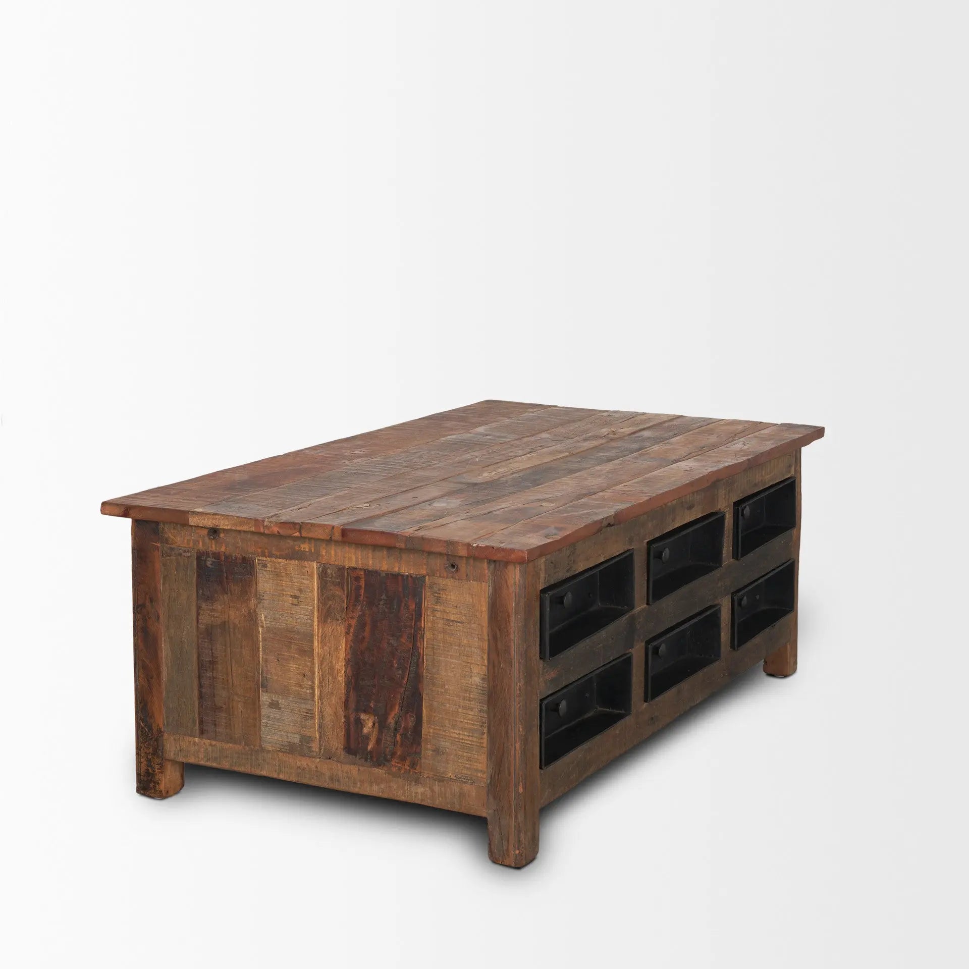 48" Brown Reclaimed Wood and Solid Wood Coffee Table With 12 Homeroots Living Room