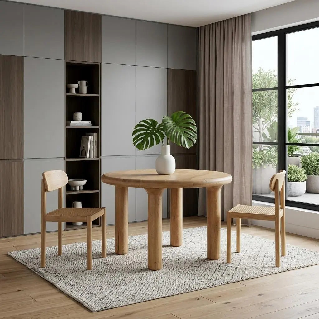 48" Brown Solid Wood Round Top Dining Table Homeroots Kitchen & Dining