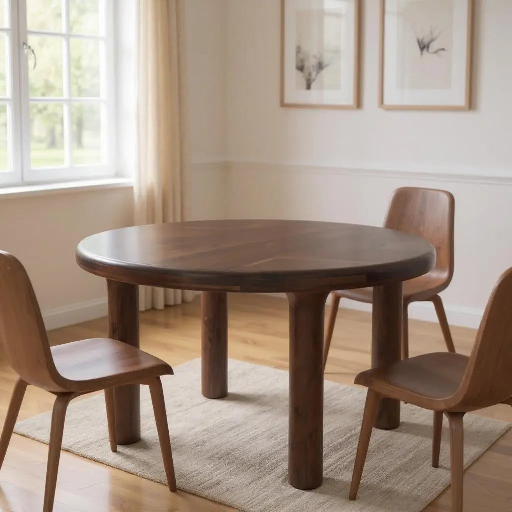 48" Brown Solid Wood Round Top Dining Table Homeroots Kitchen & Dining