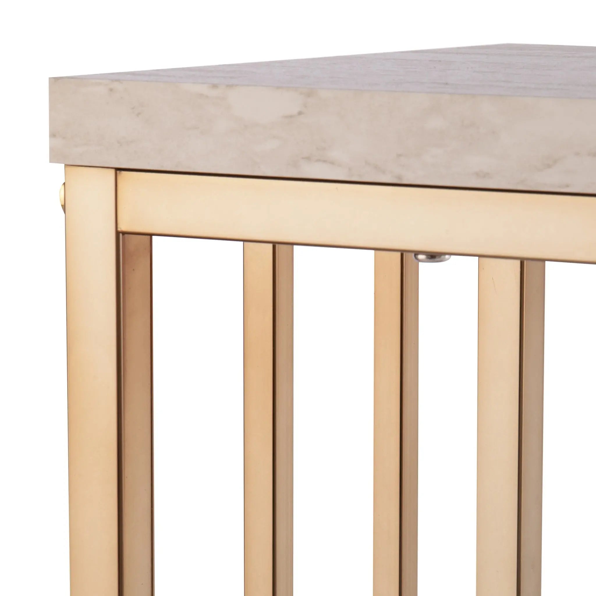 48" Champagne and Gold Faux Stone Floor Shelf Console Table With Storage Homeroots Living Room