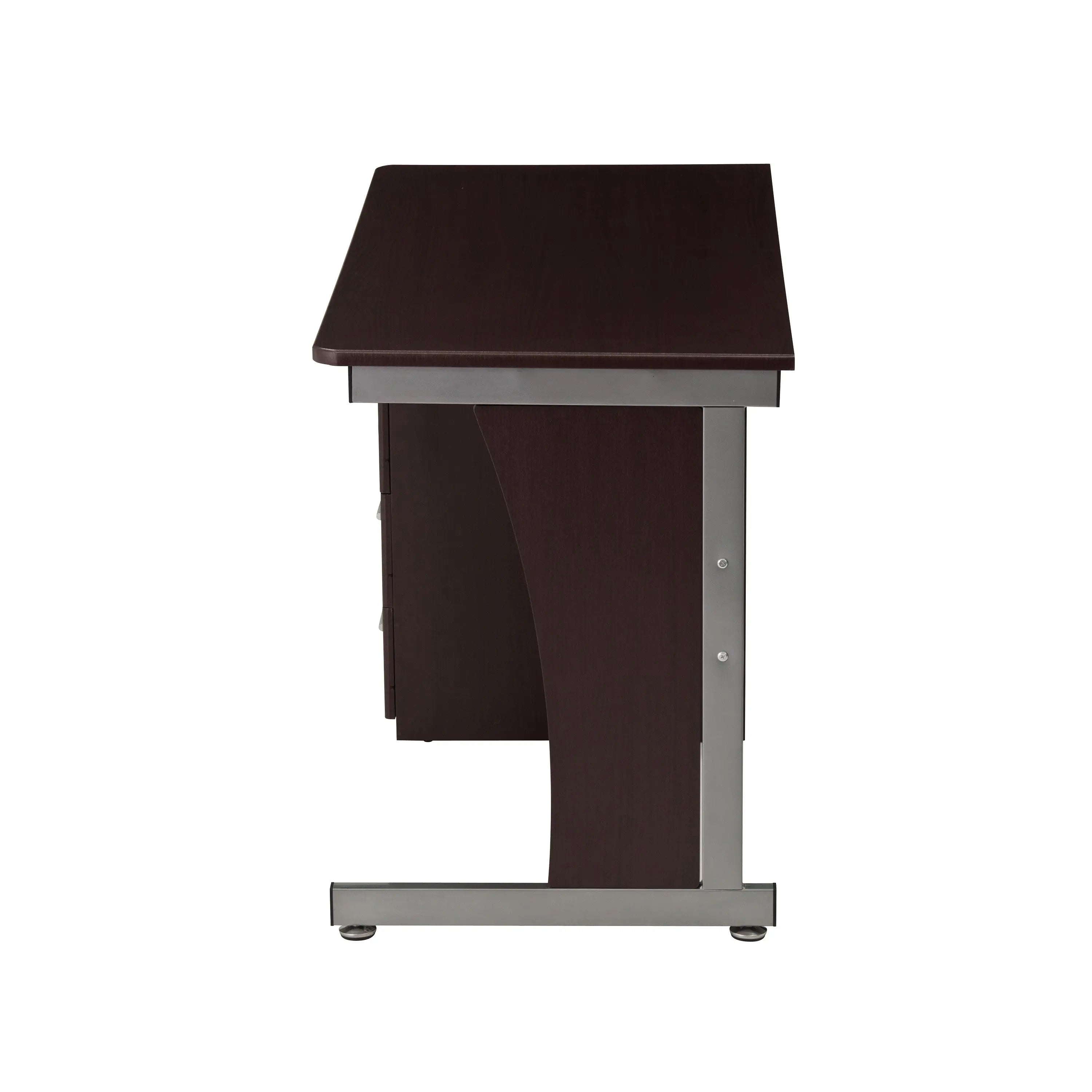 48" Chocolate Wood and Stainless Steel Computer Desk With Three Drawers Homeroots
