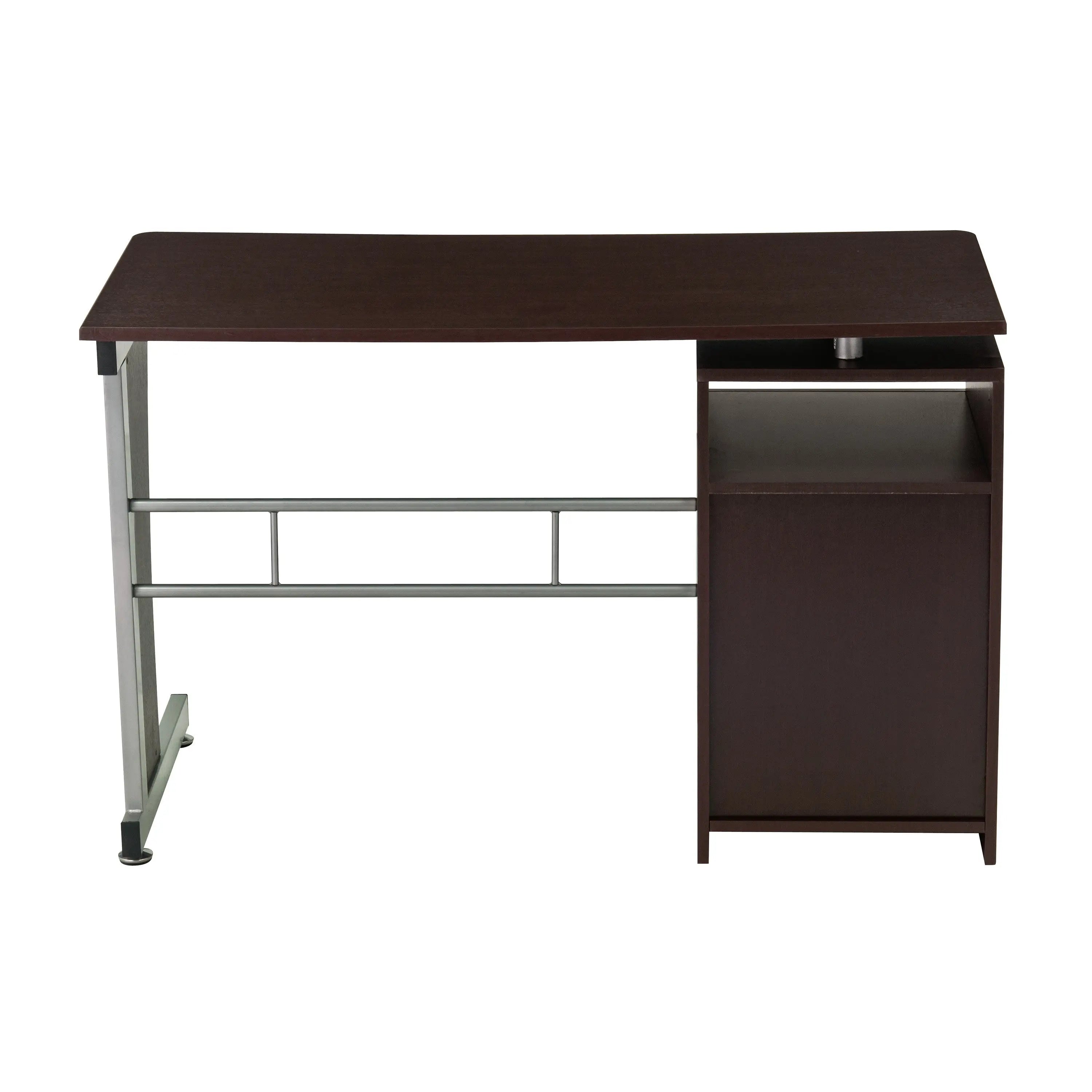 48" Chocolate Wood and Stainless Steel Computer Desk With Three Drawers Homeroots