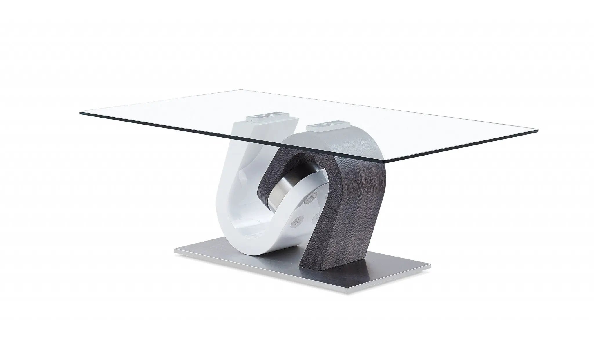 48" Clear Gray and White Glass And Steel Mod Coffee Table Homeroots Living Room