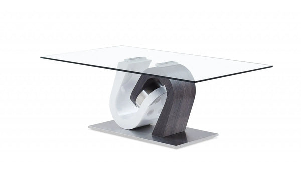 48" Clear Gray and White Glass And Steel Mod Coffee Table Homeroots Living Room