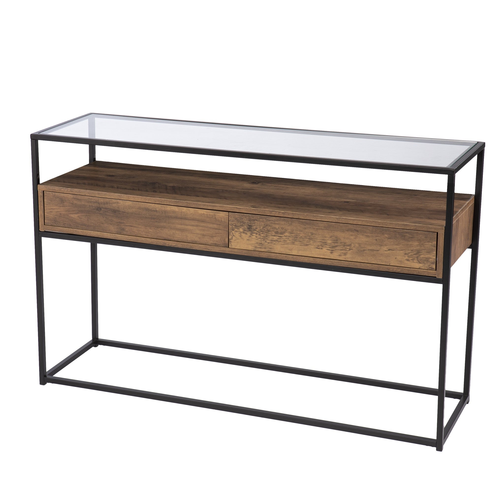 48" Clear and Black Glass Frame Console Table With Storage With Storage Homeroots Living Room